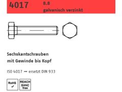 100 x Sechskantschrauben Vollgewinde ISO 4017 Kl.8.8, M5x25 galv. verzinkt