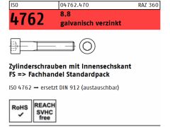 50 x Zyl. Schrauben mit ISK ISO 4762, Kl. 8.8, M10x25 galv. verzinkt