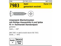 100 x Linsensenkkopf Blechschrauben DIN 7983 Stahl 3,9x22 -C-H verzinkt
