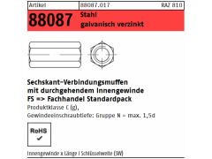 25 x Verbindungsmuffe/Langmutter Sechskant verzinkt M16x50 SW 24