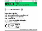 100 x Holzbauschrauben Senkkopf, Fr&auml;srippen, Schaftfr&auml;ser, Schabenut CE 6x140 -T30 verzinkt