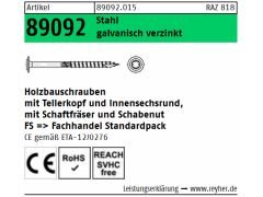 25 x Holzbauschrauben Tellerkopf Schaftfräser und Schabennut CE 10x200 -T50 verzinkt