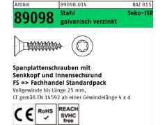 1000 x Spanplattenschrauben Senkkopf  4,5 x 16 -T20 galv. verzinkt