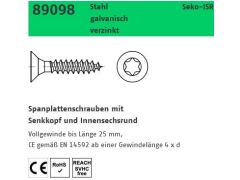 100 Stück Spanplattenschrauben Senkkopf  CE Stahl galv. verzinkt 4 x 70/42 -T20 Teilgewinde