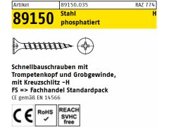 1000 x Schnellbauschrauben Grobgewinde Stahl 3,9 x 25 -H phosphatiert