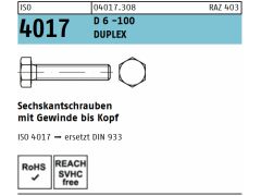 100 x Sechskantschrauben Vollgewinde ISO 4017 Werkstoff Duplex D6 M12x30