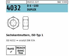 200 x Sechskantmutter ISO 4032 Werkstoff Duplex D6 -100, ISO-Typ 1 M6
