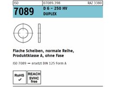 1000 x Flache Scheiben, normale Reihe ISO 7089 Duplex D6, 250 HV für M8