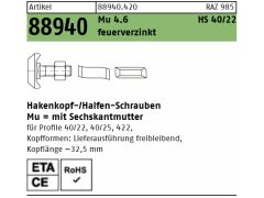 50 x Hammerkopf / Halfenschrauben Typ 40/22 4.6 Feuerverzinkt M 12 x 80