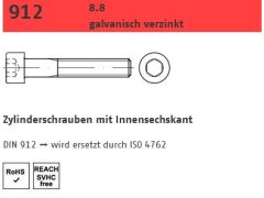 50 x DIN 912 8.8 galvanisch verzinkt Zylinderschrauben mit Innensechskant Fachhandel - Abmessung: M 8 x 100 VE=FS (50 Stück)
