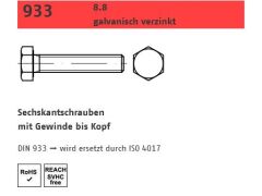 50 x DIN 933 8.8 galvanisch verzinkt Sechskantschrauben mit Gewinde bis Kopf Fachhandel - Abmessung: M 8 x 100 VE=FS (50 Stück)