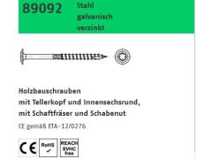 50 x Artikel 89092 Stahl CE Tellerkopf-T galvanisch verzinkt Holzbauschrauben CE Tellerkopf, Innensechsrund, Fachhandel - Abmessung: 8 x 400 -T40 VE=FS (50 Stück)