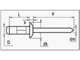 75 x Mehrbereichsblindnieten Alu/Stahl Flachkopf 4,8 X 15,1 - Klemmbereich: 4,8-11,0mm