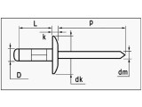 100 x Mehrbereichsblindnieten Alu/Stahl Großkopf 3,2 X 08 X 9,5 - Klemmbereich: 0,8-4,8mm