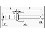 75 x Mehrbereichsblindnieten Edelstahl A2/A2 Flachkopf 4,8 X 15 - Klemmbereich: 6,5-10,0mm