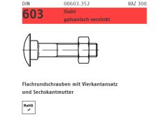 25 x DIN 603 Stahl gal.verzinkt Flachrundschrauben mit Vierkantansatz und Sechskantmutter - M12 x 180