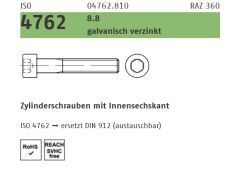 100 x DIN 912 8.8 galvanisch verzinkt Zylinderschrauben mit Innensechskant - Abmessung: M 6 x 240