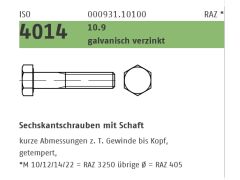 25 x DIN 931 10.9 galvanisch verzinkt Sechskantschrauben mit Schaft - M16 x 220