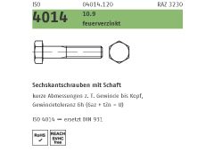 25 x ISO 4014 10.9 feuerverzinkt Sechskantschrauben mit Schaft - M20 x 120