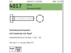100 x ISO 4017 10.9 feuerverzinkt Sechskantschrauben mit Gewinde bis Kopf - Abmessung: M 12 x 25