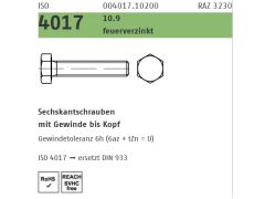 50 x ISO 4017 10.9 feuerverzinkt Sechskantschrauben mit Gewinde bis Kopf - M 16 x 45