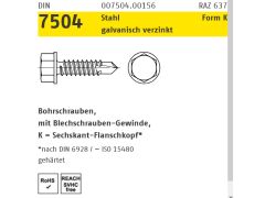 100 x DIN 7504 Stahl Form K galvanisch verzinkt Bohrschrauben, mit Blechschrauben-Gew., mit Sechskant-Flanschkopf, Fachhandel - Abmessung: K 4,2 x 16