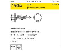 50 x Bohrschrauben , mit Sechskant-Flanschkopf,  DIN 7504 Stahl Form K galvanisch verzinkt, mit Blechschrauben-Gew. Fachhandel - K 6,3 x 90