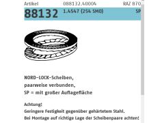 100 x Artikel 88132 1.4547 (254 SMO) SP NORD-LOCK-Scheiben, paarweise verbunden, mit großer Auflagefläche - Abmessung: NL 16 SPSS