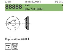 100 x Stahl galv. Zink-Nickel Kegelmuttern CONU-L M8