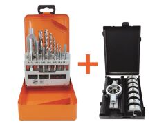 Kombination Gewindesätze 91013 (Einschnitt-Gewindebohrer Satz) + 91015 (Schneideisen Satz) in Metallkassetten