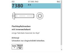 200 x Flachkopfschrauben mit Innensechskant I 7380 -1 Edelstahl A4 M8 x 50 S