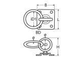 Augplatte eckig mit Wirbel und Ring A4 50x50mm, Ring 8x50mm