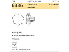 10 x DIN 6336 Kunststoff Form K-Ms schwarz Sterngriffe, mit Gewindebuchse K20 M4