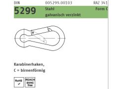 100 x DIN 5299 Stahl Form C Karabinerhaken, birnenförmig C 40 x 4 verzinkt