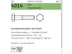 100 x ISO 4014 8.8 Sechskantschrauben mit Schaft M8 x 120 Feuerverzinkt
