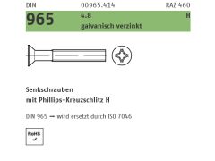 1000 x ISO 7046-1 4.8 Senkschrauben mit Phillips-Kreuzschlitz H M6 x 12 -H verzinkt