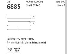 1 x DIN 6885 Stahl C45+C Form A Passfeder, hohe Form, 45 x 25 x 280 (blank/schwarz)