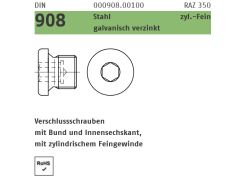 50 x DIN 908 Stahl Verschlussschrauben mit Bund und Innensechskant, Feingewinde M12 x 1 (blank/schwarz)