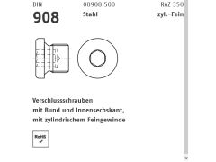 100 x Verschlussschrauben mit Bund und Innensechskant, DIN 908 Feingewinde M12 x 1 Edelstahl A4