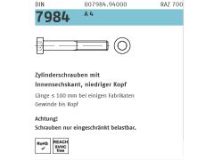 100 x DIN 7984 Zylinderschrauben mit Innensechskant, niedriger Kopf M10 x 40 Edelstahl A4