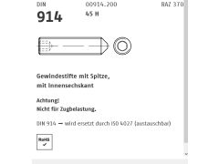 1000 x DIN 914, 45 H Gewindestifte mit Spitze, mit Innensechskant M5 x 6 (blank/schwarz)