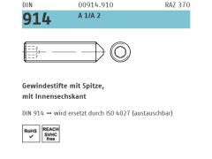 500 x DIN 914 Gewindestifte mit Spitze, mit Innensechskant M5 x 6 Edelstahl A1