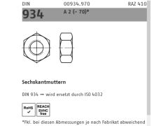25 x DIN 934 Sechskantmuttern M18 Edelstahl A2-70