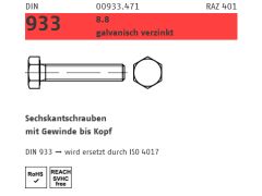 200 x DIN 933 8.8 Sechskantschrauben mit Gewinde bis Kopf M5 x 60 verzinkt