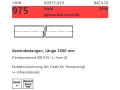 1 x DIN 975 Stahl Gewindestangen, Länge 2000 mm M18 x 2000 verzinkt