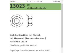 1000 x Sechskantmuttern mit Flansch, mit Klemmteil nach MBN 13023 M10 Zinklamellen