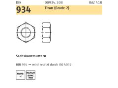 50 x DIN 934 Sechskantmuttern M5 Titan Grade 2