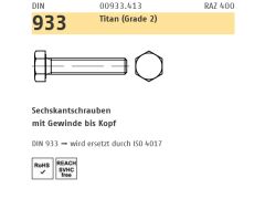 50 x DIN 933 Sechskantschrauben mit Gewinde bis Kopf M6 x 20 Titan Grade 2