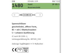 10 x DIN 1480 Stahl SP-BS-S CE Spannschlösser geschmiedet, offene Form, mit 2 Blattschrauben schwere Ausführung SP BS-S M 20 Feuerverzinkt