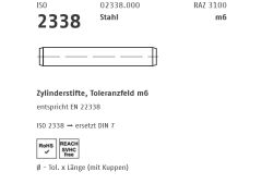 500 x ISO 2338 Stahl m6 Zylinderstifte, Toleranzfeld 5 x 35 (blank/schwarz)